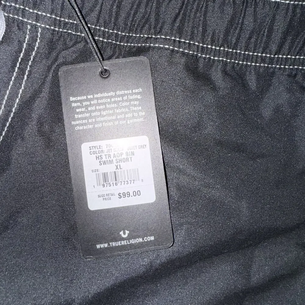 True Religion Lined Board Shorts Men’s Size XL Black NWT MSRP $99
